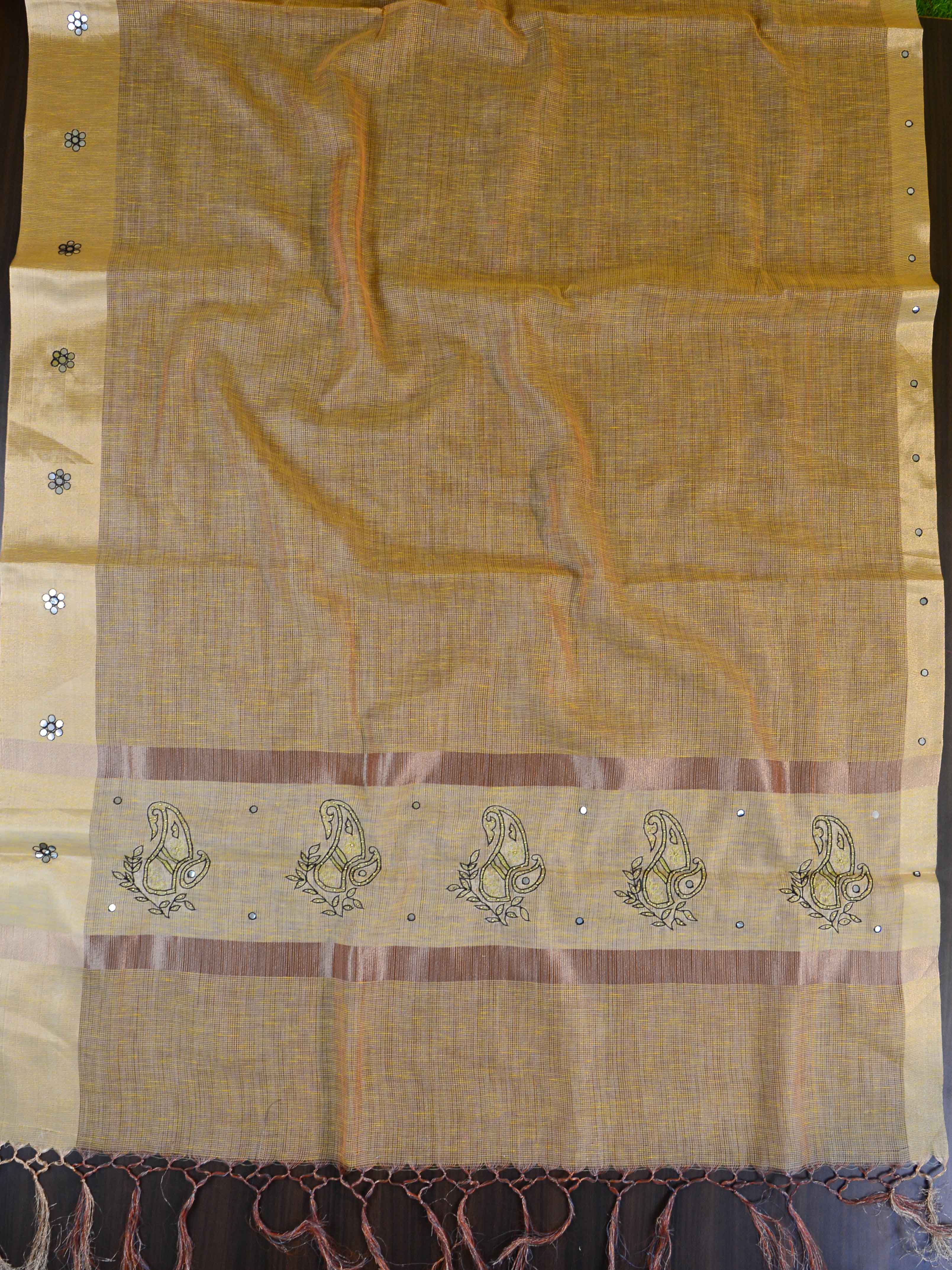 Banarasee Cotton Silk Saree With Hand-Embroidery Work-Yellow