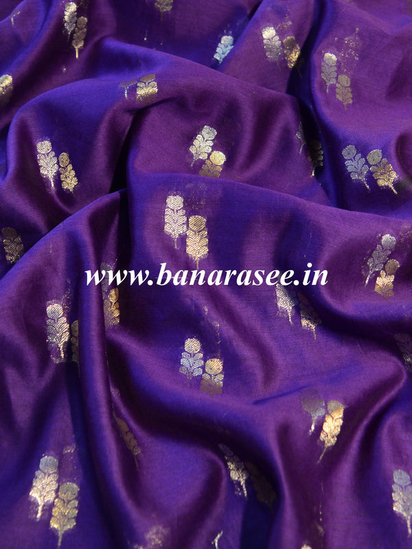 Banarasee Zari Buta Print Chanderi Fabric-Violet