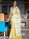 Banarasee Handwoven Semi Silk Saree With Floral Jaal & Broad Border-Yellow