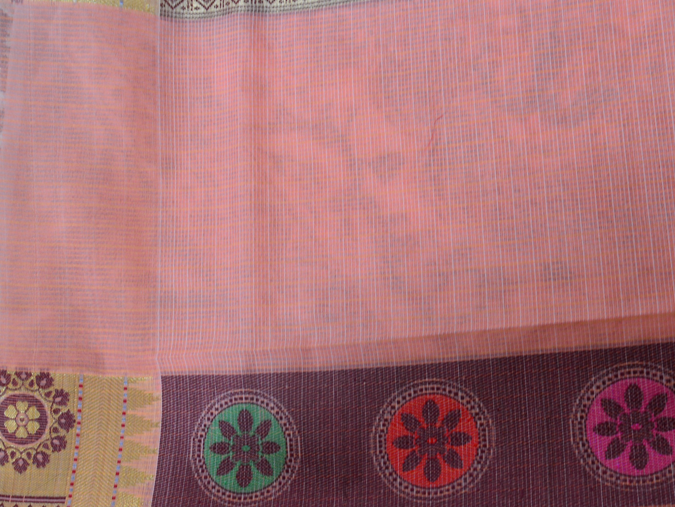 Banarasee Super Net Saree With Chakra Design & Zari Border-Peach