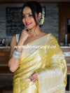 Banarasee Handwoven Semi Silk Saree With Floral Jaal & Broad Border-Yellow
