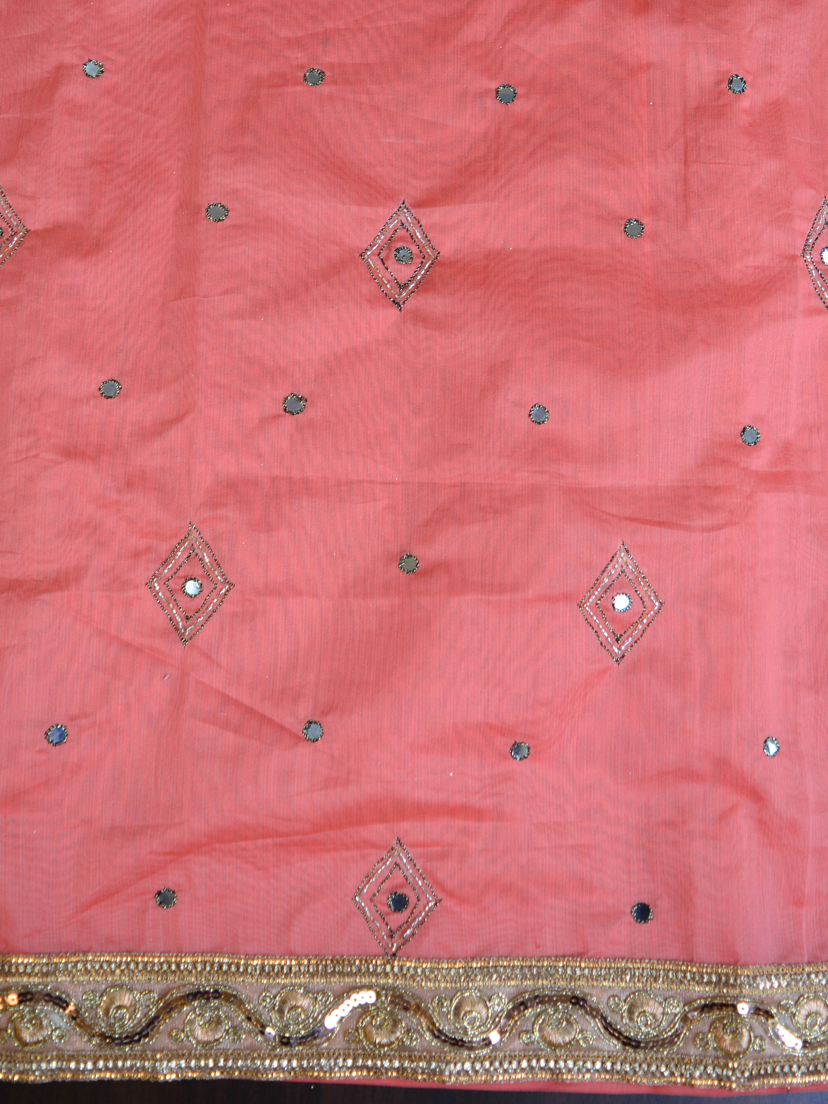 Banarasee Chanderi Cotton Embroidery Salwar Kameez With Organza Dupatta Set-Peach & White