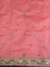 Banarasee Chanderi Cotton Embroidery Salwar Kameez With Organza Dupatta Set-Peach & White