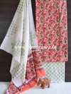 Handloom Mul Cotton Block Print Suit Set-Peach & White