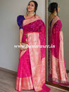 Banarasee Handwoven Semi-Chiffon Saree With Buti Design & Broad Floral Border-Pink