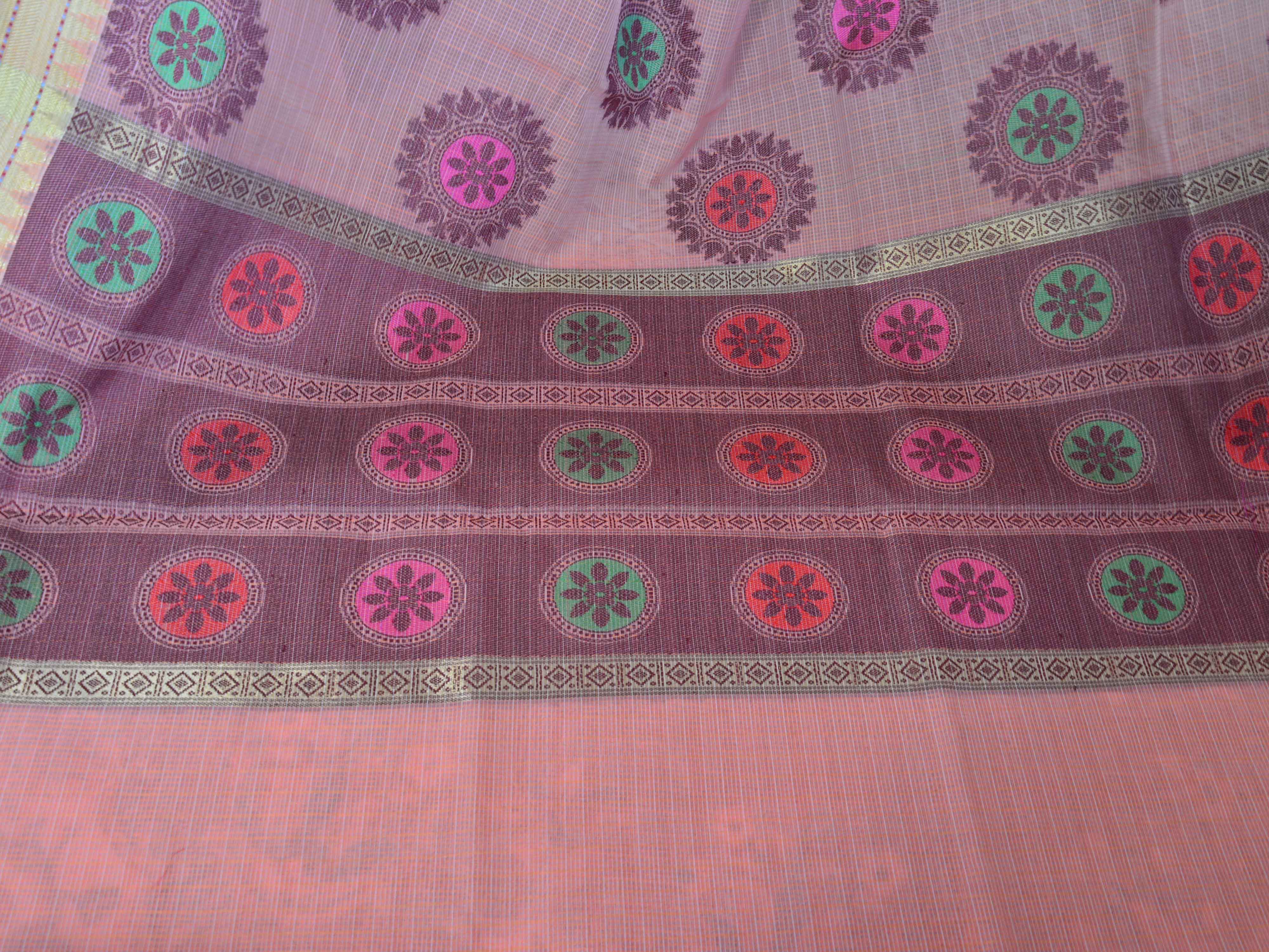 Banarasee Super Net Saree With Chakra Design & Zari Border-Peach