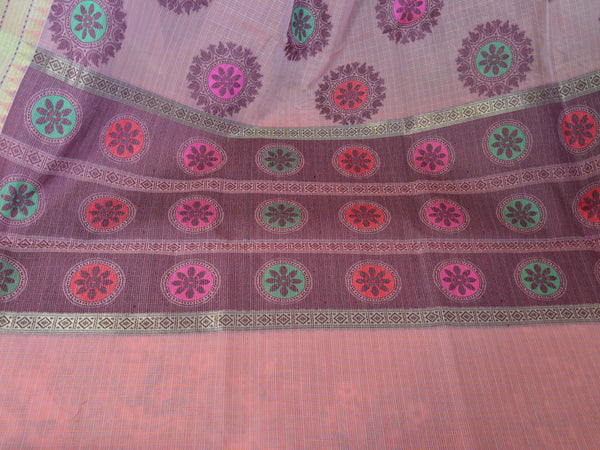 Banarasee Super Net Saree With Chakra Design & Zari Border-Peach