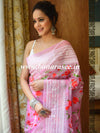 Banarasee Handwoven Organza Silk Multicolour Resham Floral Embroidery Saree-Pink