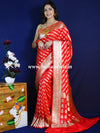 Banarasee Faux Georgette Saree With Zari Stripes Design & Floral Border-Red