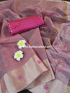 Banarasee Cotton Silk Saree With Hand-Embroidery Work-Pink