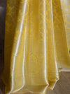 Banarasee Handwoven Semi Silk Saree With Floral Jaal & Broad Border-Yellow