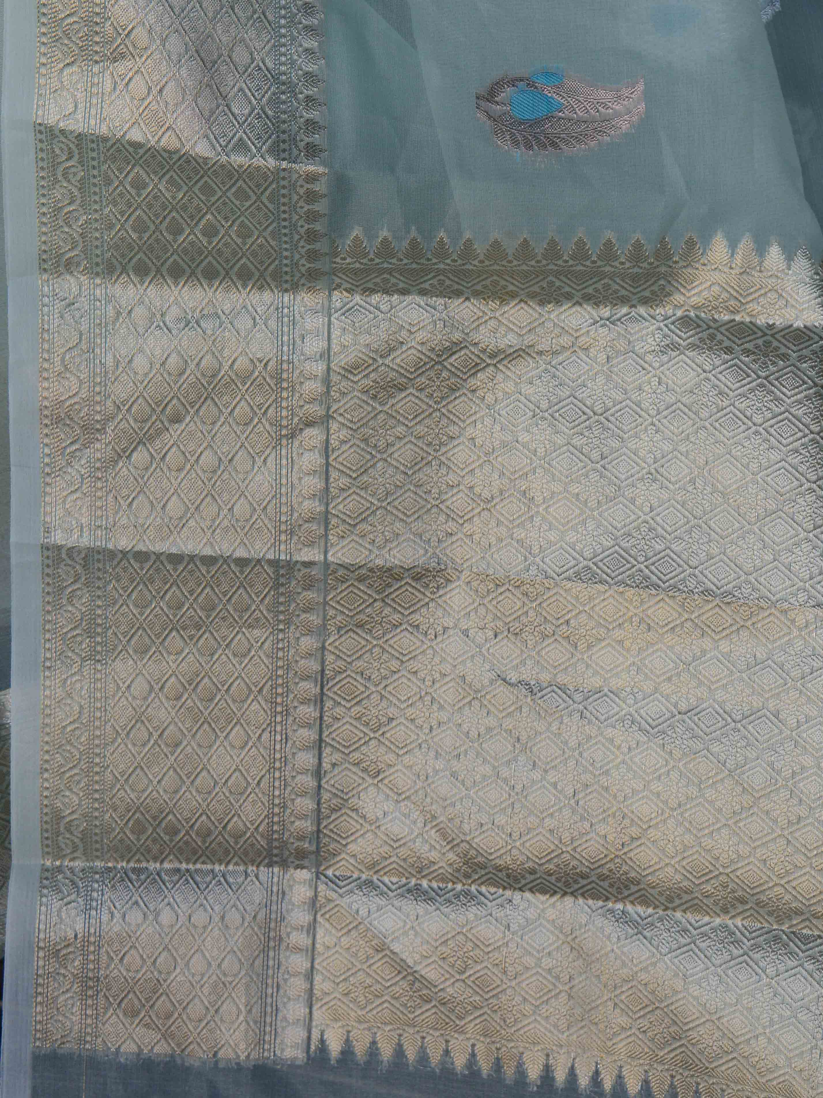 Banarasee Organza Mix Saree With Buti Design & Zari Border-Sky Blue