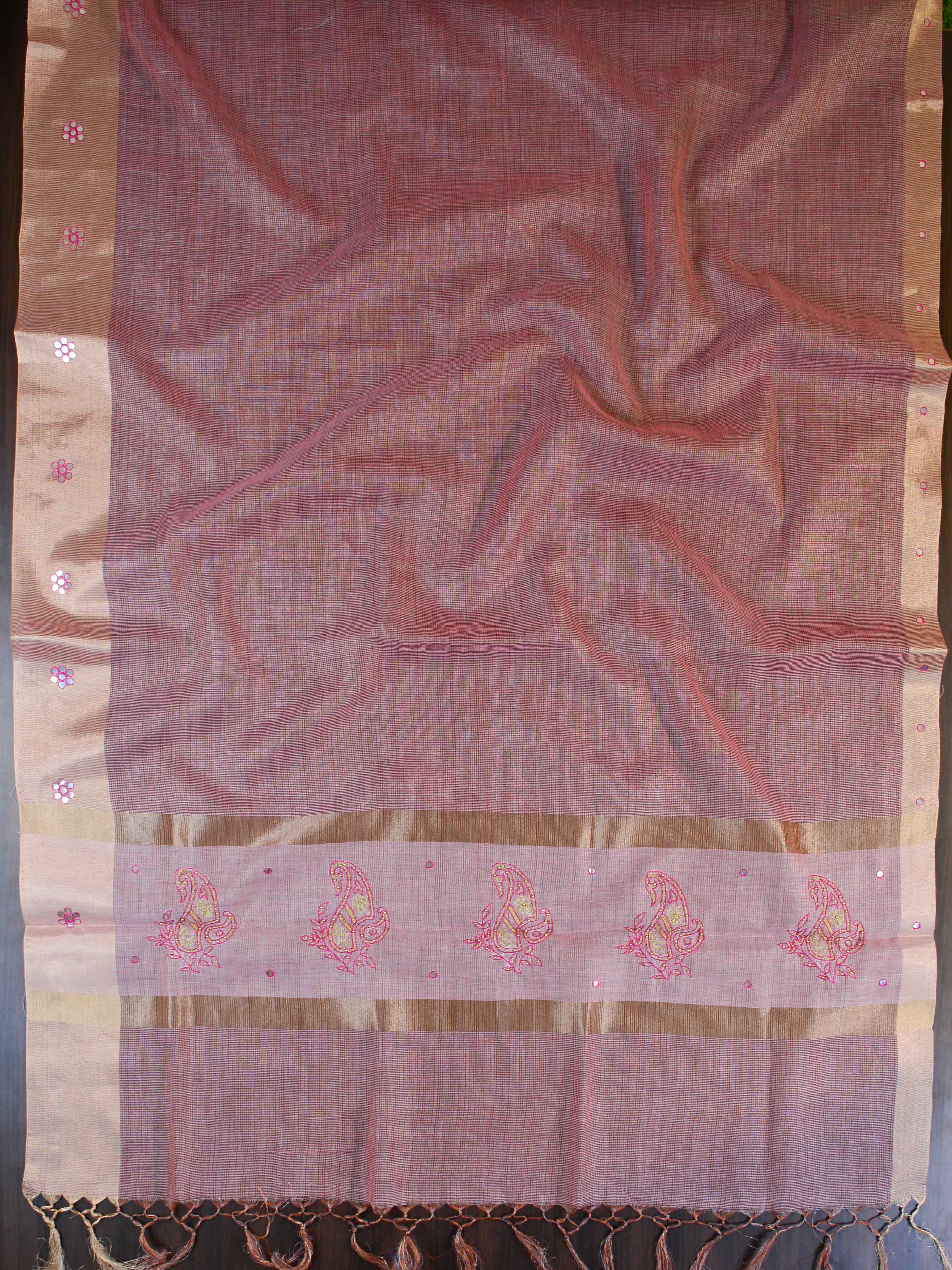 Banarasee Cotton Silk Saree With Hand-Embroidery Work-Pink