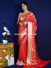 Banarasee Faux Georgette Saree With Zari Stripes Design & Floral Border-Red
