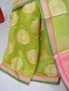Banarasee Cotton Silk Mix Saree With Big Round Resham Buta-Pastel Green