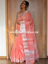 Banarasee Handwoven Shaded Tissue Saree With Silver Zari Border-Peach