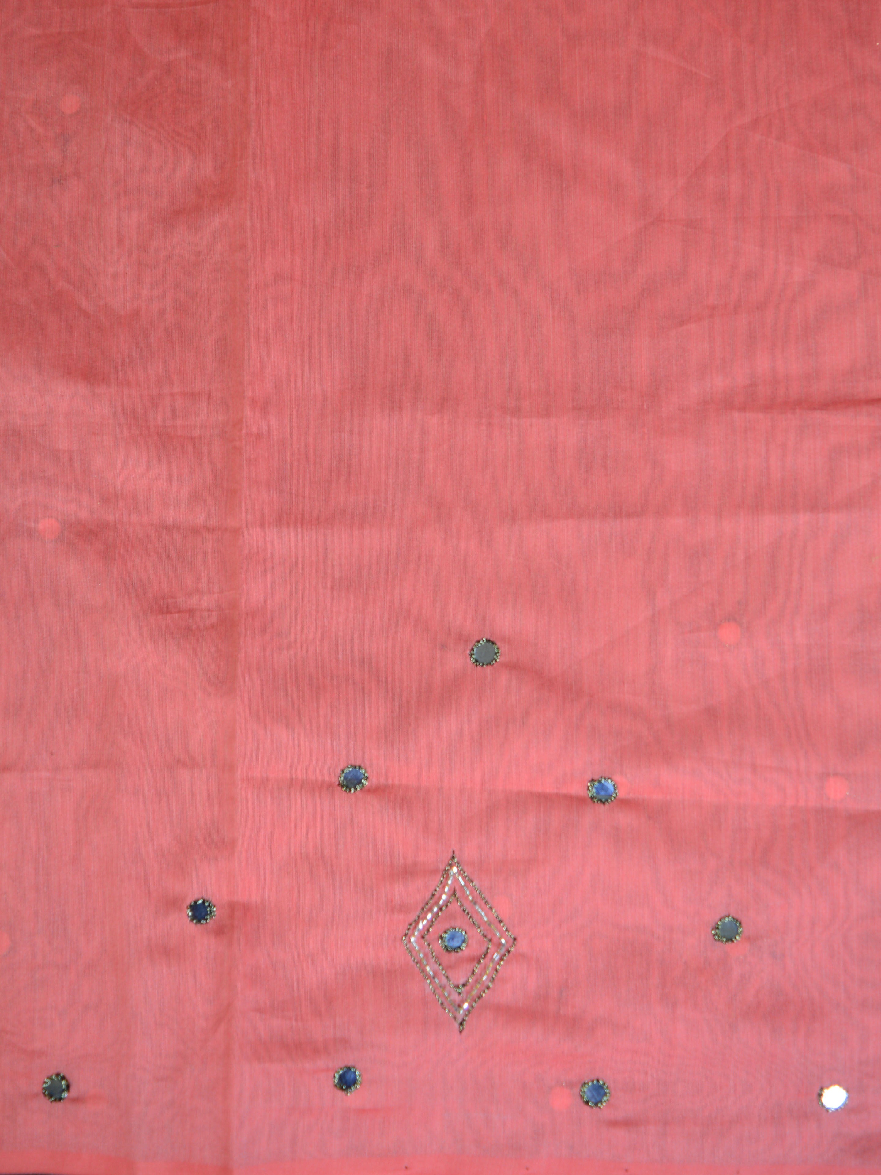 Banarasee Chanderi Cotton Embroidery Salwar Kameez With Organza Dupatta Set-Peach & White