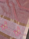 Banarasee Cotton Silk Saree With Hand-Embroidery Work-Pink