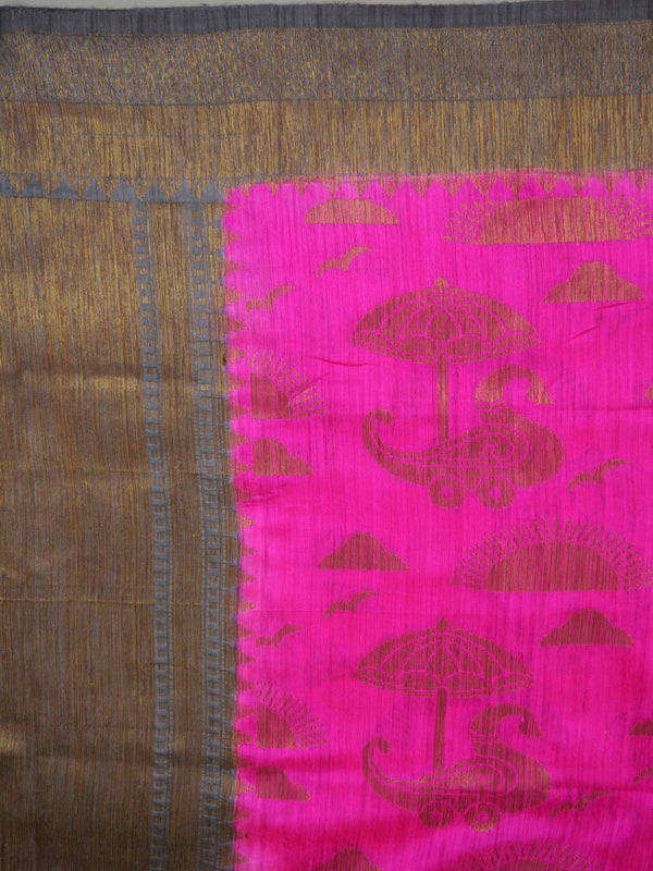 Banarasi Pure Dupion Silk Handloom Dupatta With Zari Weaving-Magenta