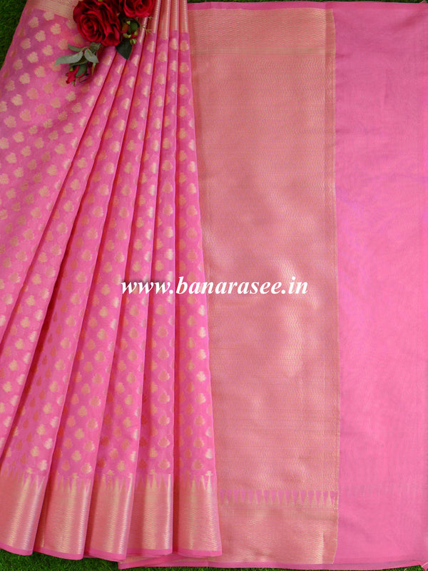 Banarasee Cotton Silk  Saree With Zari Buti & Border-Baby Pink
