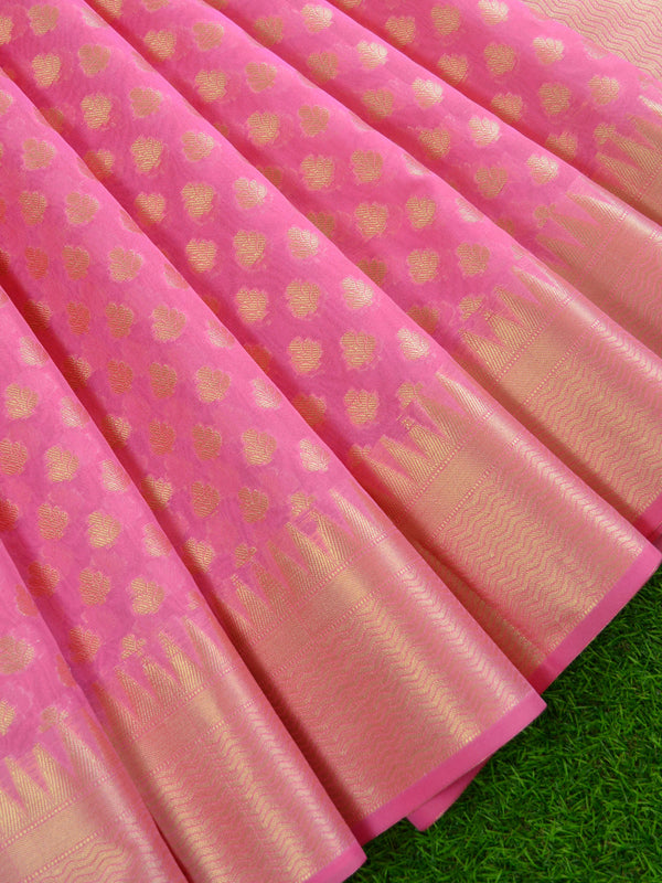 Banarasee Cotton Silk  Saree With Zari Buti & Border-Baby Pink