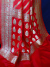 Banarasee Faux Georgette Saree With Zari Stripes Design & Floral Border-Red