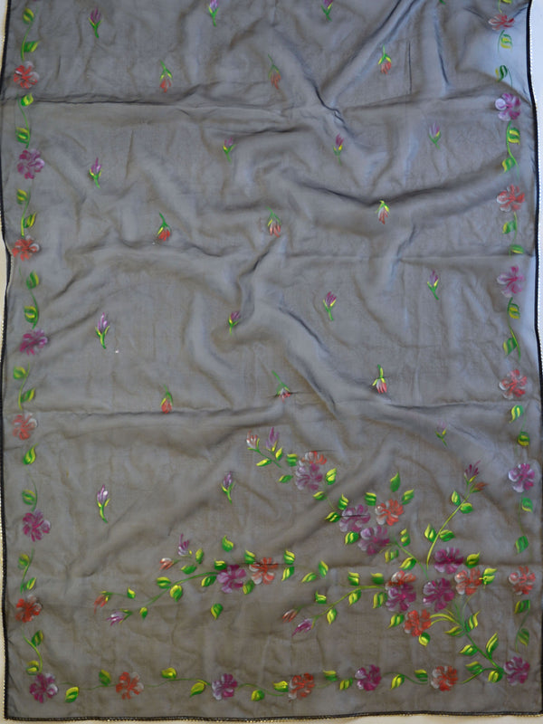 Banarasee Semi Silk Salwar Kameez Set & Organza Silk Handpainted Dupatta-Black