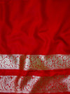 Banarasee Faux Georgette Saree With Zari Stripes Design & Floral Border-Red