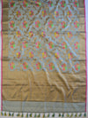 Banarasee Handloom Chanderi Cotton Resham Jaal Antique Gold Zari Saree-Grey