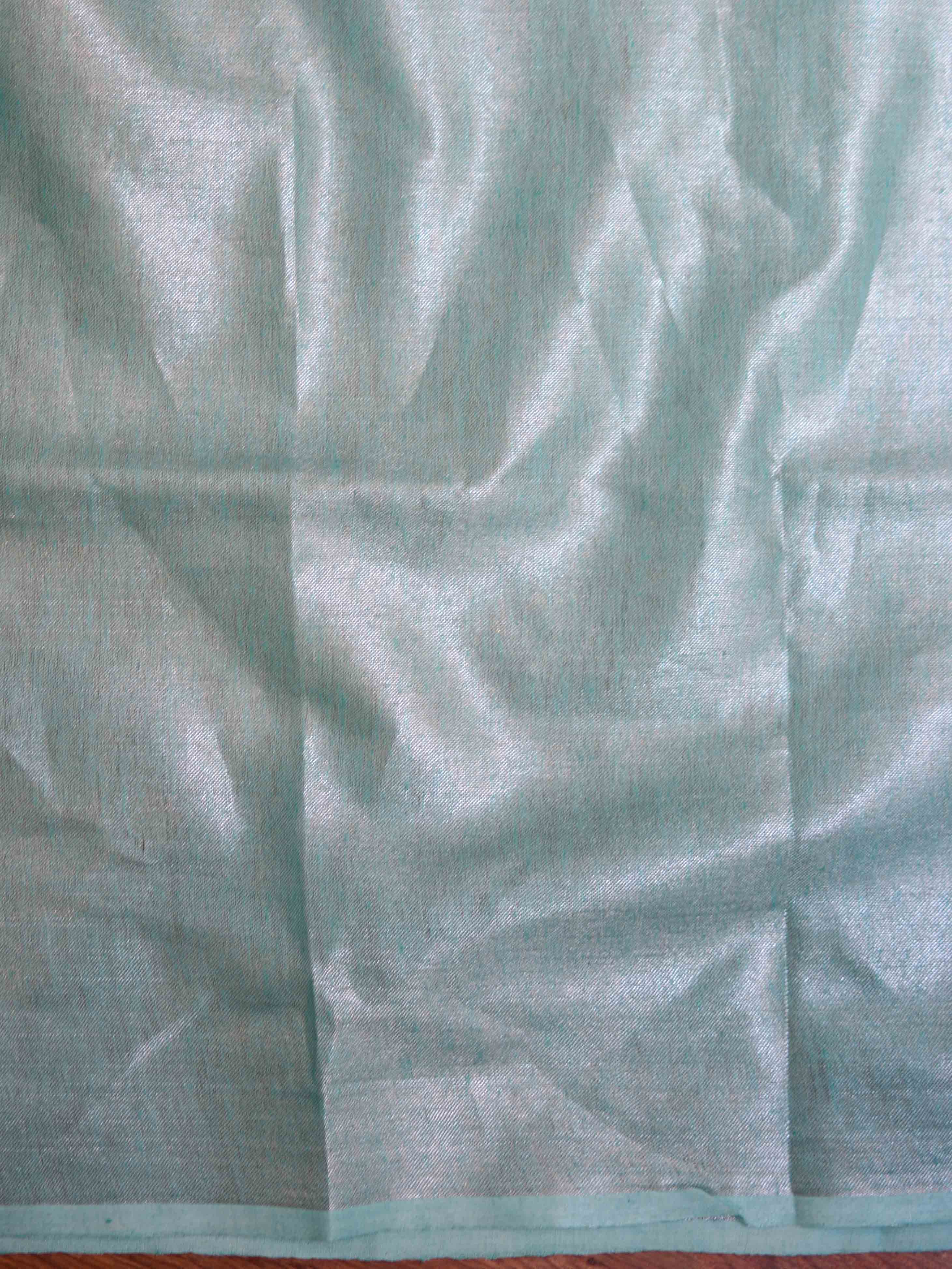 Banarasee Handloom Pure Linen By Tissue Saree-Blue