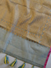 Banarasee Handloom Chanderi Cotton Resham Jaal Antique Gold Zari Saree-Grey
