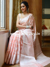 Banarasee Handwoven Semi-Chiffon Saree With Silver Zari Jaal-Peach