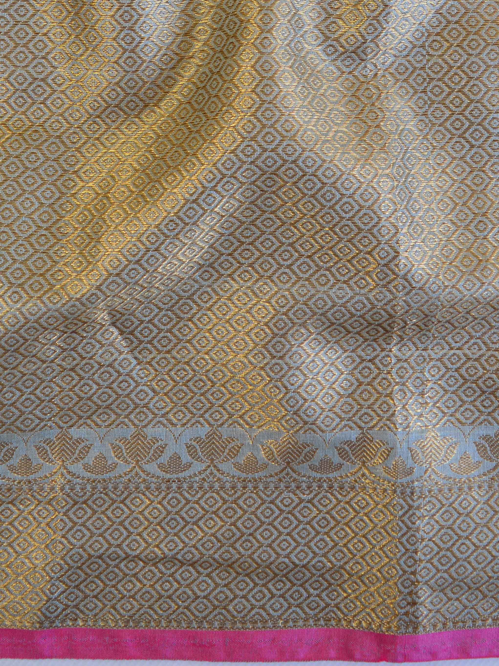 Banarasee Handloom Chanderi Cotton Resham Jaal Antique Gold Zari Saree-Grey