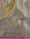 Banarasee Handloom Chanderi Cotton Resham Jaal Antique Gold Zari Saree-Grey