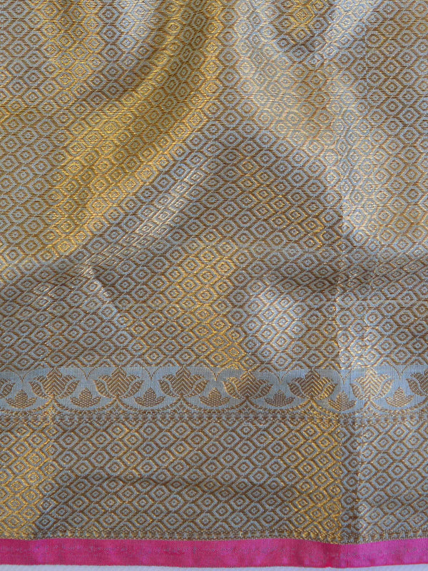 Banarasee Handloom Chanderi Cotton Resham Jaal Antique Gold Zari Saree-Grey