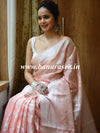 Banarasee Handwoven Semi-Chiffon Saree With Silver Zari Jaal-Peach