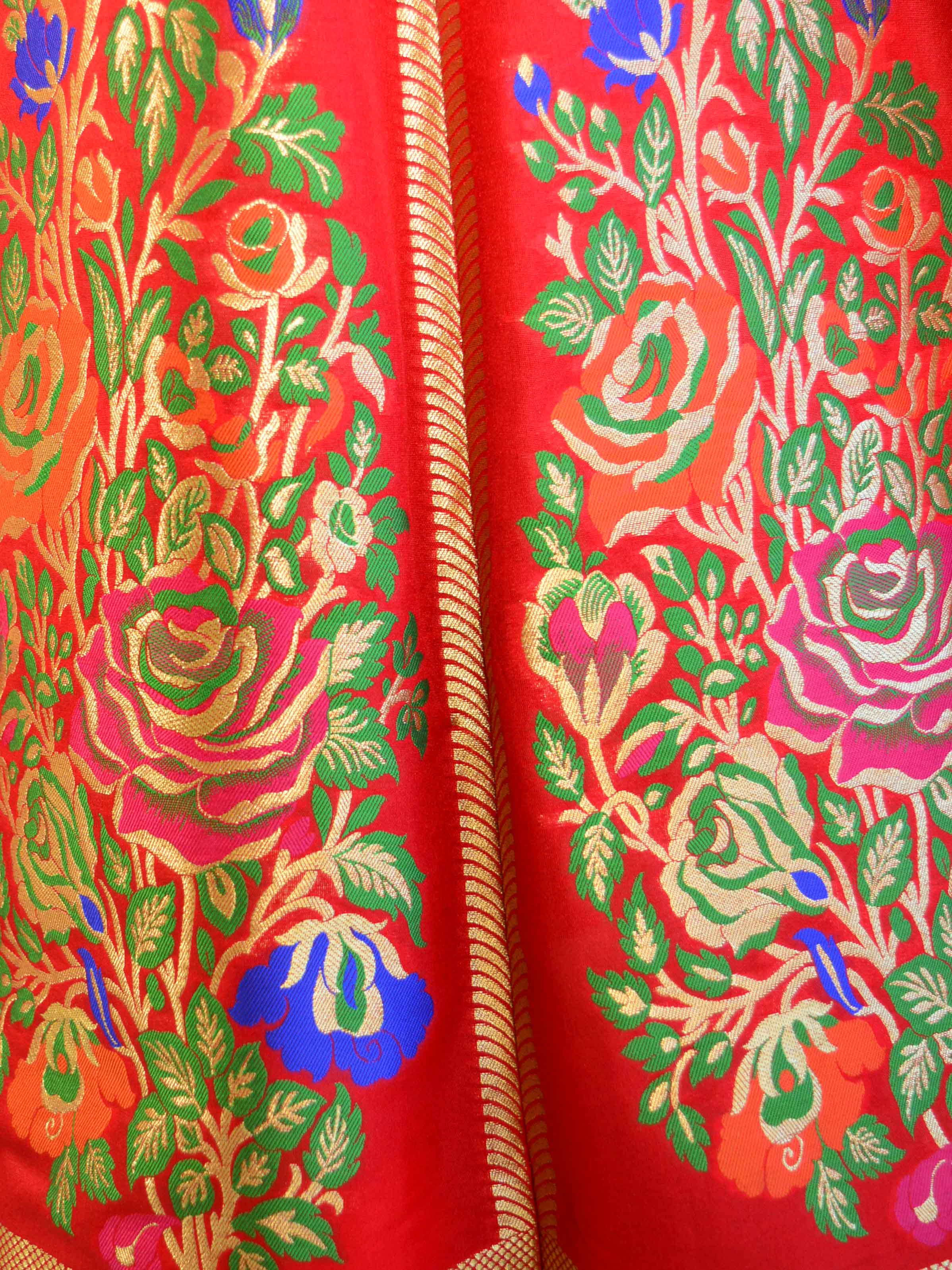 Banarasee Handwoven Art Silk Unstitched Lehenga & Blouse Fabric With Meena Work-Red