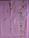 Kota Doria Hand-Embroidered Salwar Kameez Dupatta Set-Pink & White