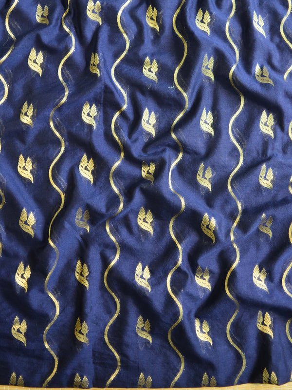 Banarasee Handwoven Zari Motif Semi-Silk Salwar Kameez Fabric & Pure Silk Embroidered Dupatta-Blue