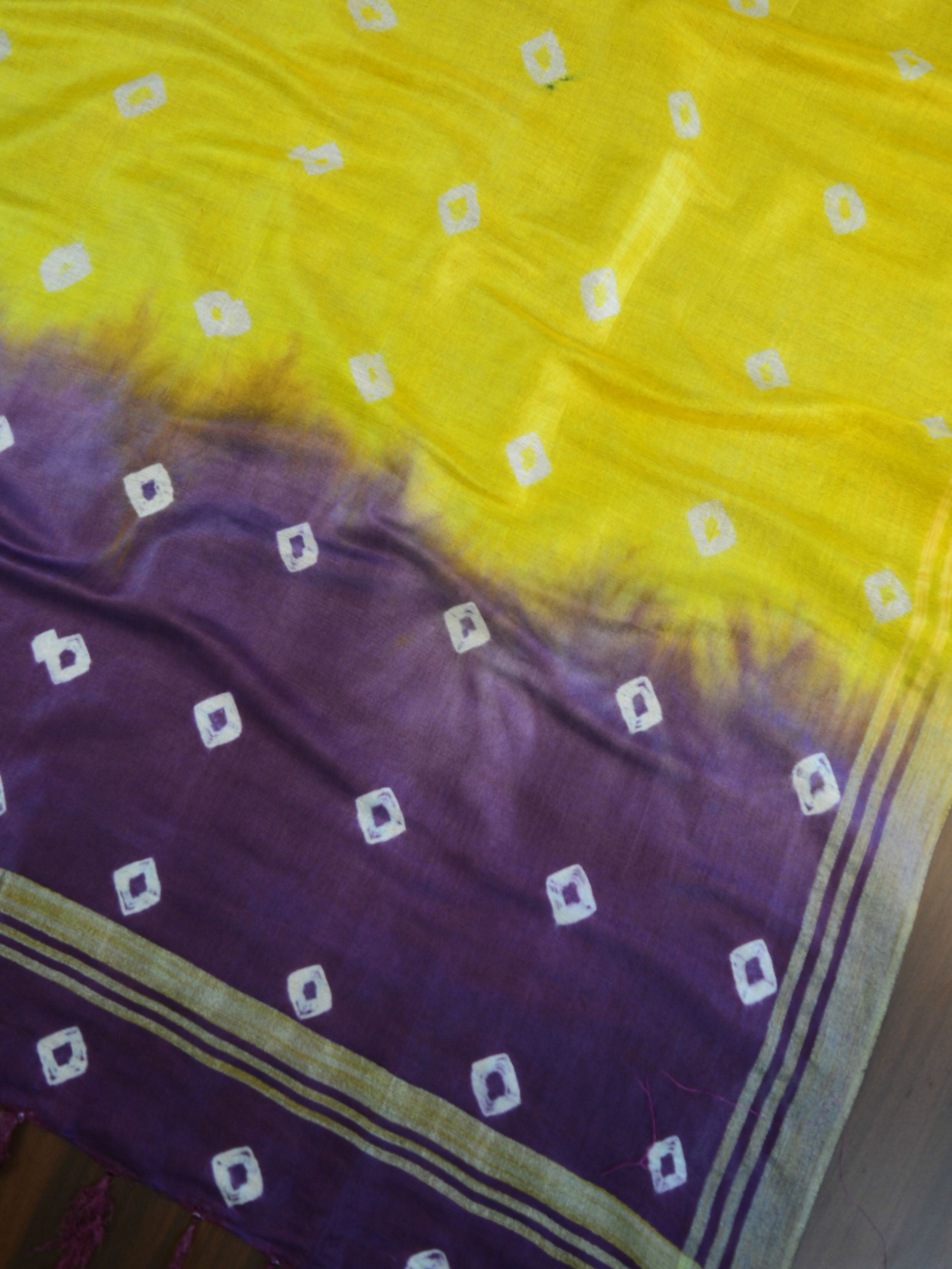 Bhagalpuri Salwar Kameez Glossy Cotton Silk Shibori Dye Fabric-Yellow & Violet