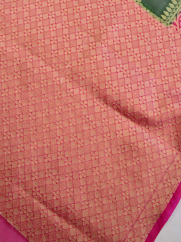 Banarasee Organza Mix Saree With Buti Design & Broad Border-Green & Pink