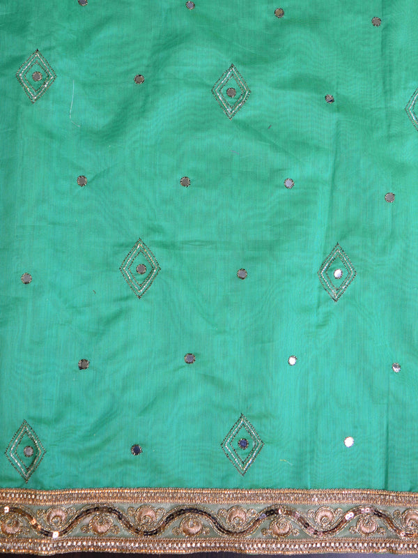 Banarasee Chanderi Cotton Embroidery Salwar Kameez With Organza Dupatta Set-Green & White