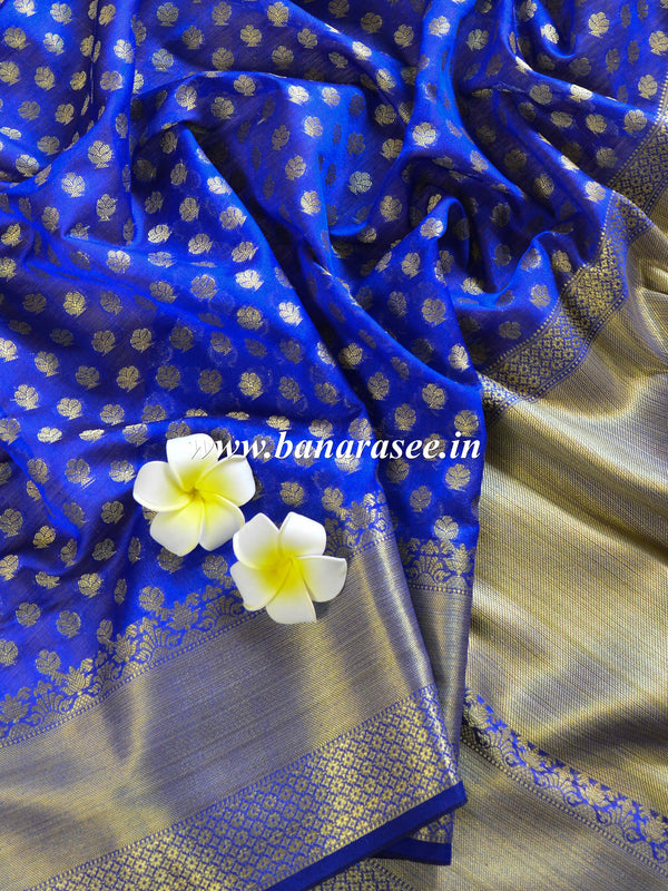 Banarasee Cotton Silk  Saree With Zari Buti & Border-Blue