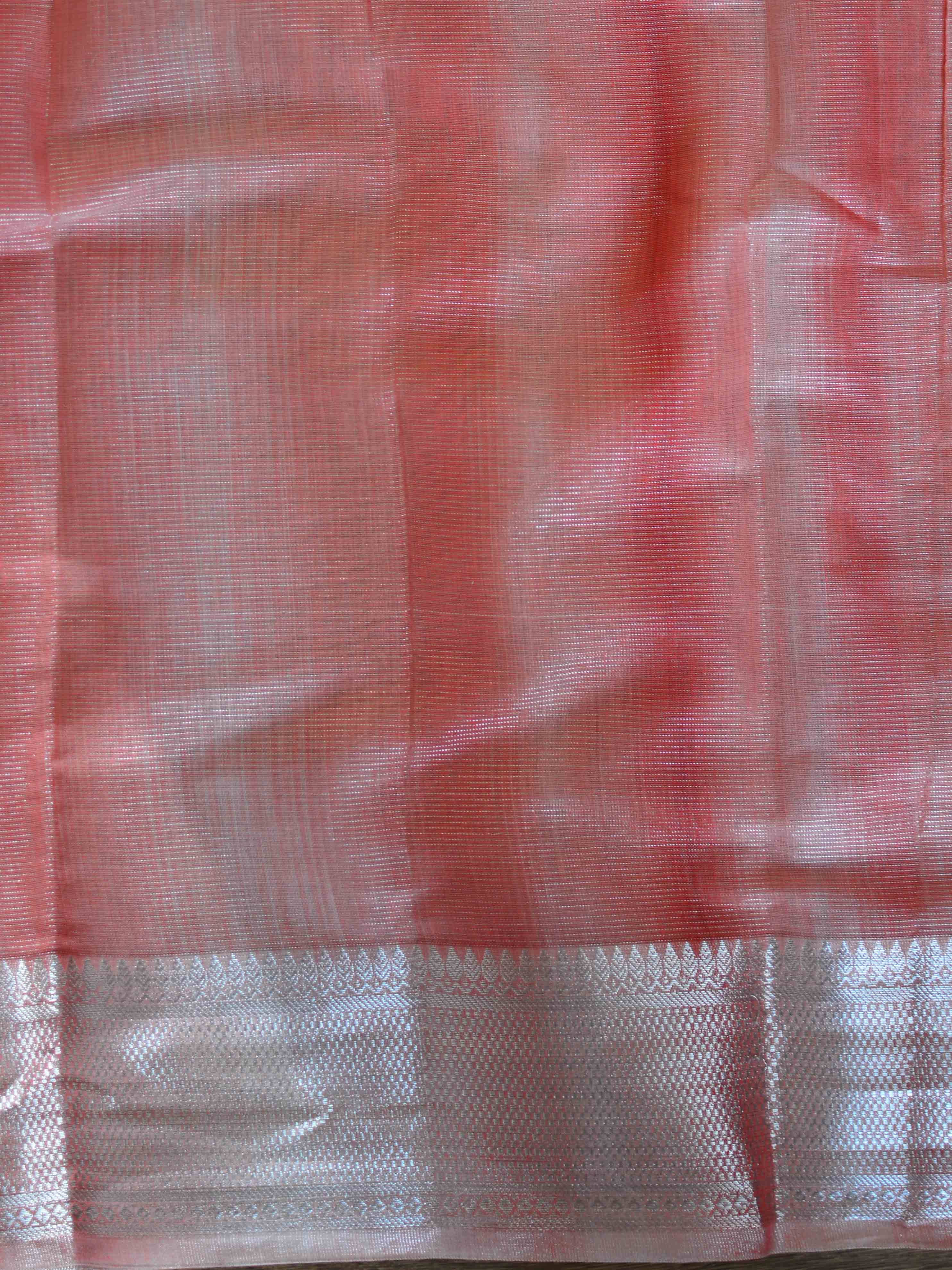 Banarasee Handwoven Shaded Tissue Saree With Silver Zari Border-Peach