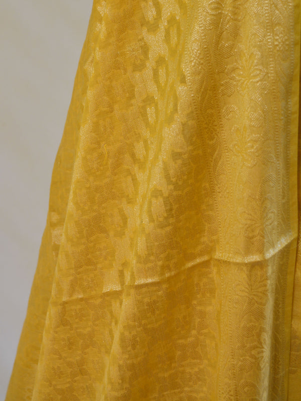 Banarasee Salwar Kameez Cotton Silk Gold Zari Buti Woven Fabric-Pastel Yellow