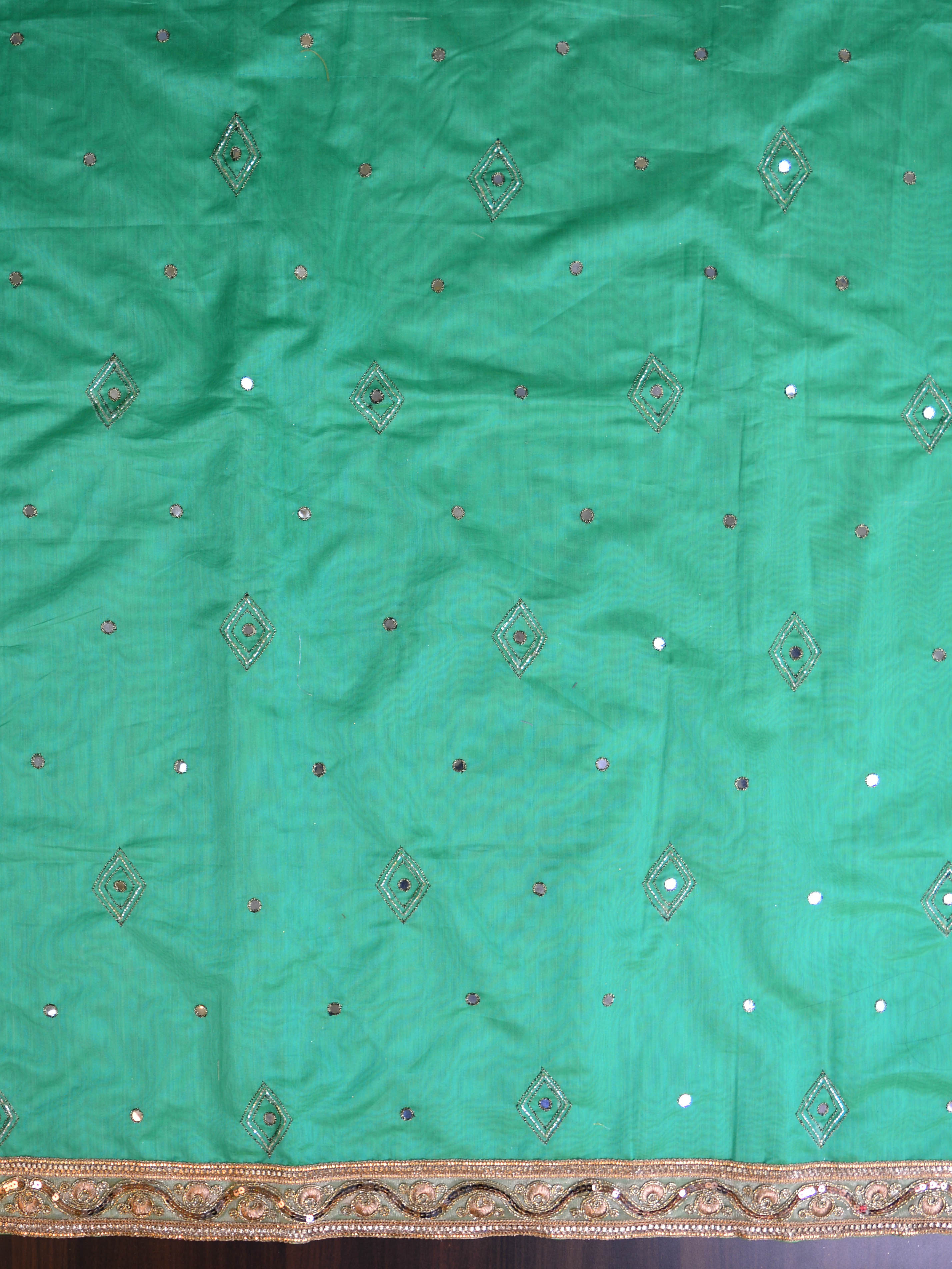 Banarasee Chanderi Cotton Embroidery Salwar Kameez With Organza Dupatta Set-Green & White