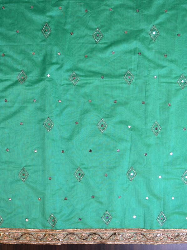 Banarasee Chanderi Cotton Embroidery Salwar Kameez With Organza Dupatta Set-Green & White