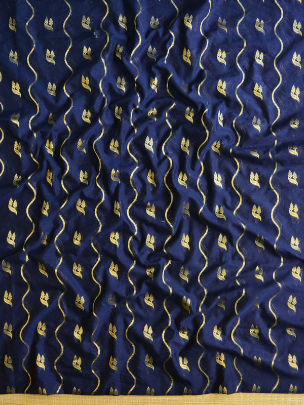Banarasee Handwoven Zari Motif Semi-Silk Salwar Kameez Fabric & Pure Silk Embroidered Dupatta-Blue