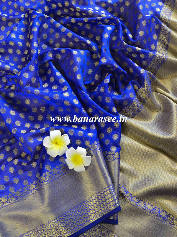 Banarasee Cotton Silk  Saree With Zari Buti & Border-Blue