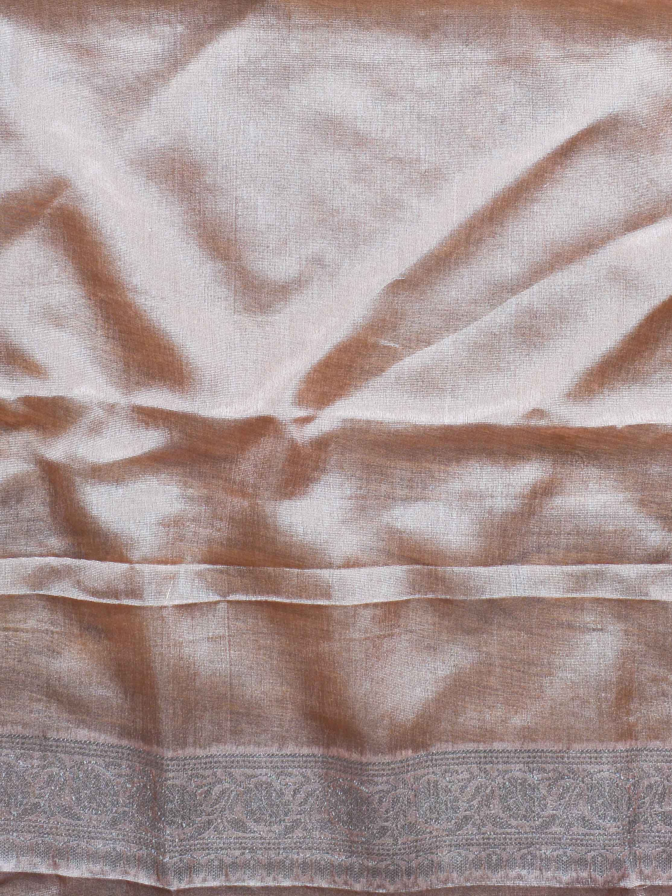 Banarasee Handwoven Semi-Chiffon Saree With Silver Zari Jaal-Peach